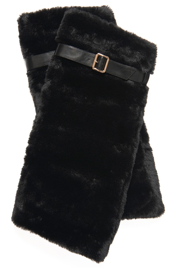 R&E ベルト付きフェイクファーレッグカバー(ブラック-FREE)