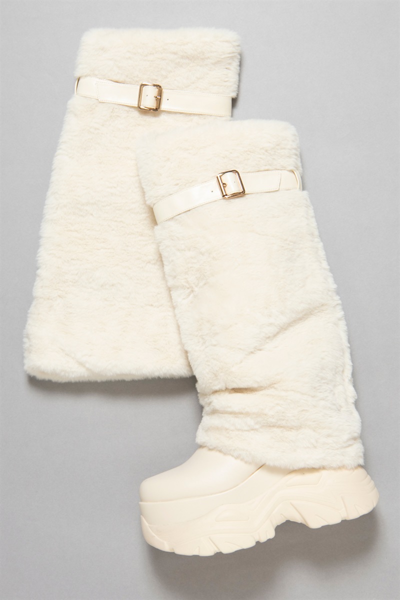 R&E ベルト付きフェイクファーレッグカバー