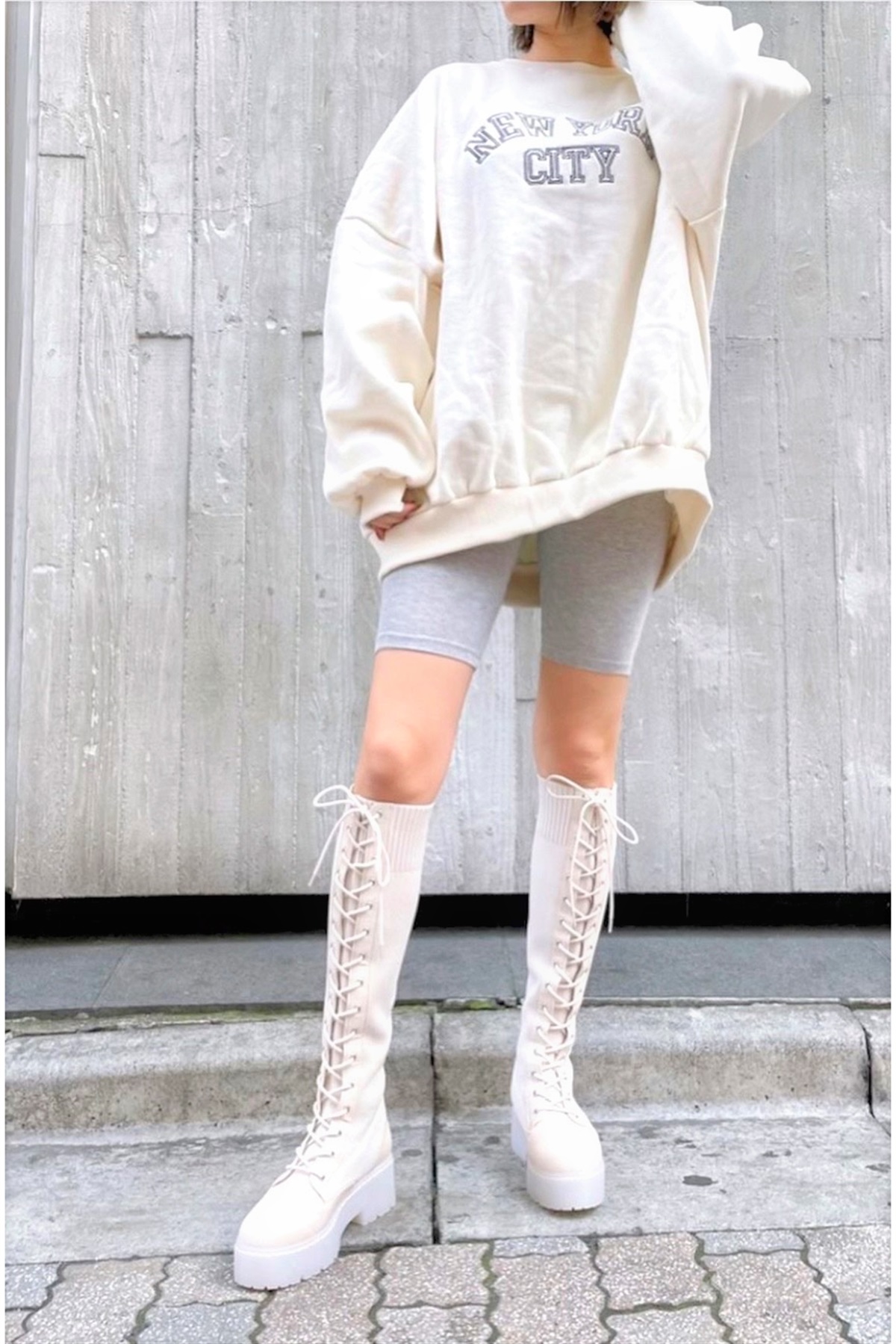 R E 厚底ラバーソールソックスレースアップロングブーツ R E Rezoy Official Store