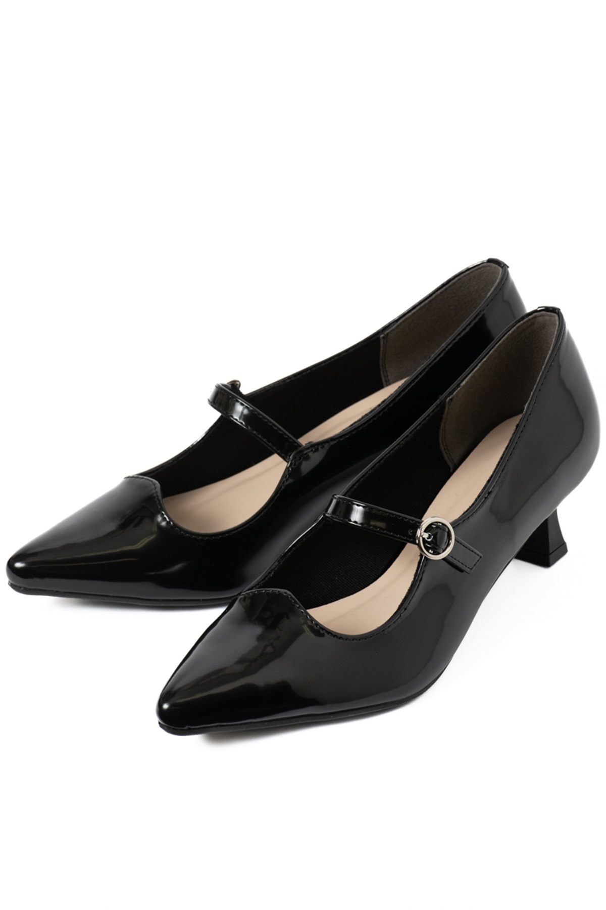 wee willie ウェーヴカッティングワンストラップポインテッドトゥパンプス(ブラック-S)