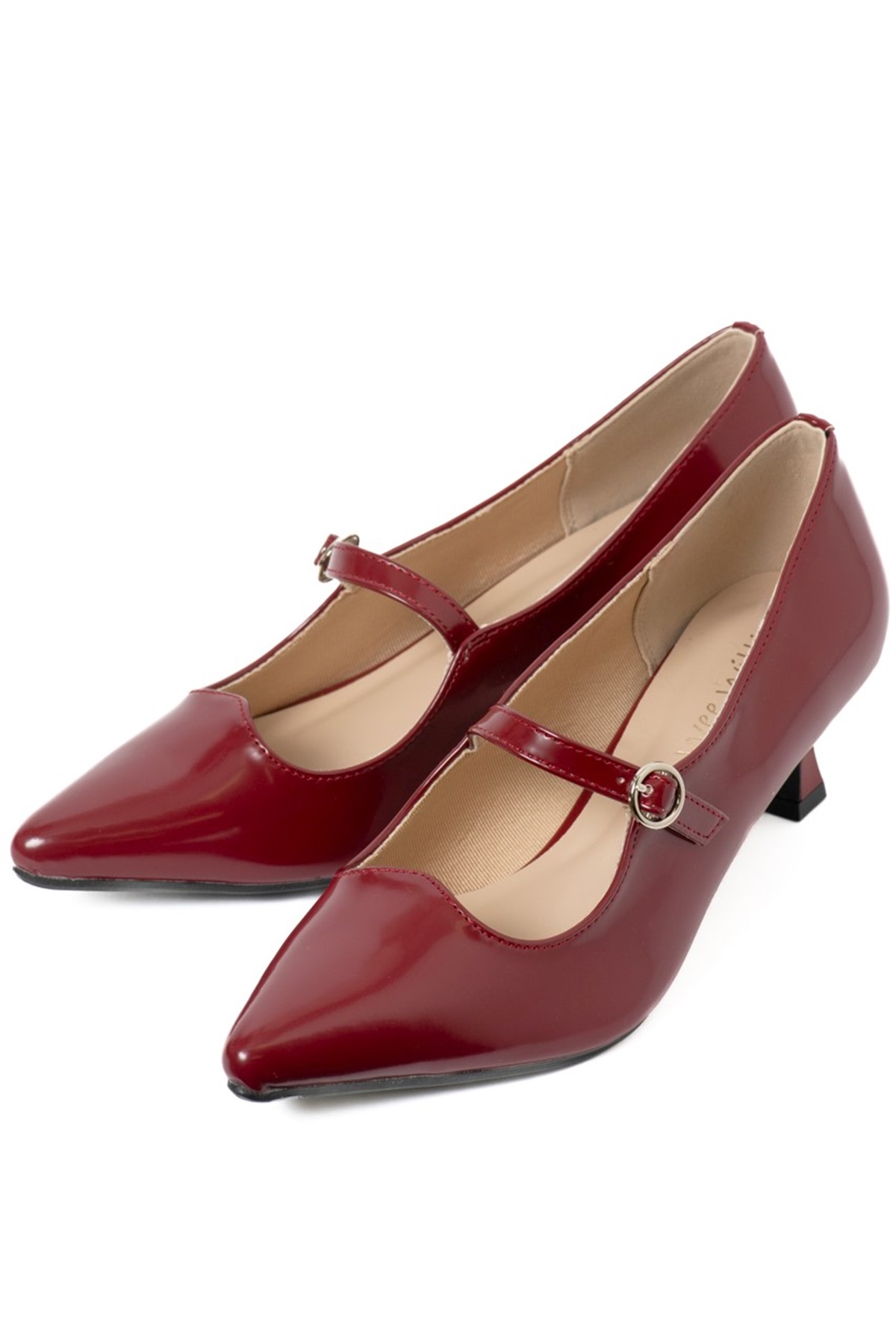 wee willie ウェーヴカッティングワンストラップポインテッドトゥパンプス(ワイン-S)