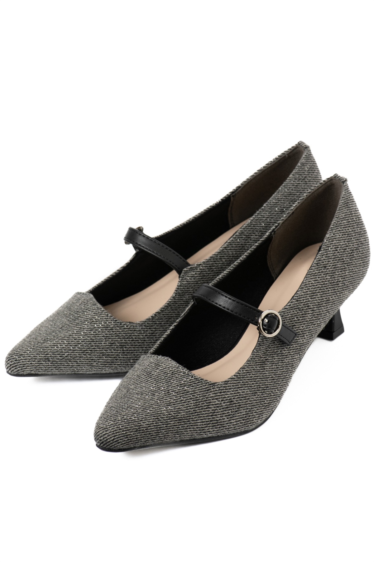 wee willie ウェーヴカッティングワンストラップポインテッドトゥパンプス(ツイード-S)