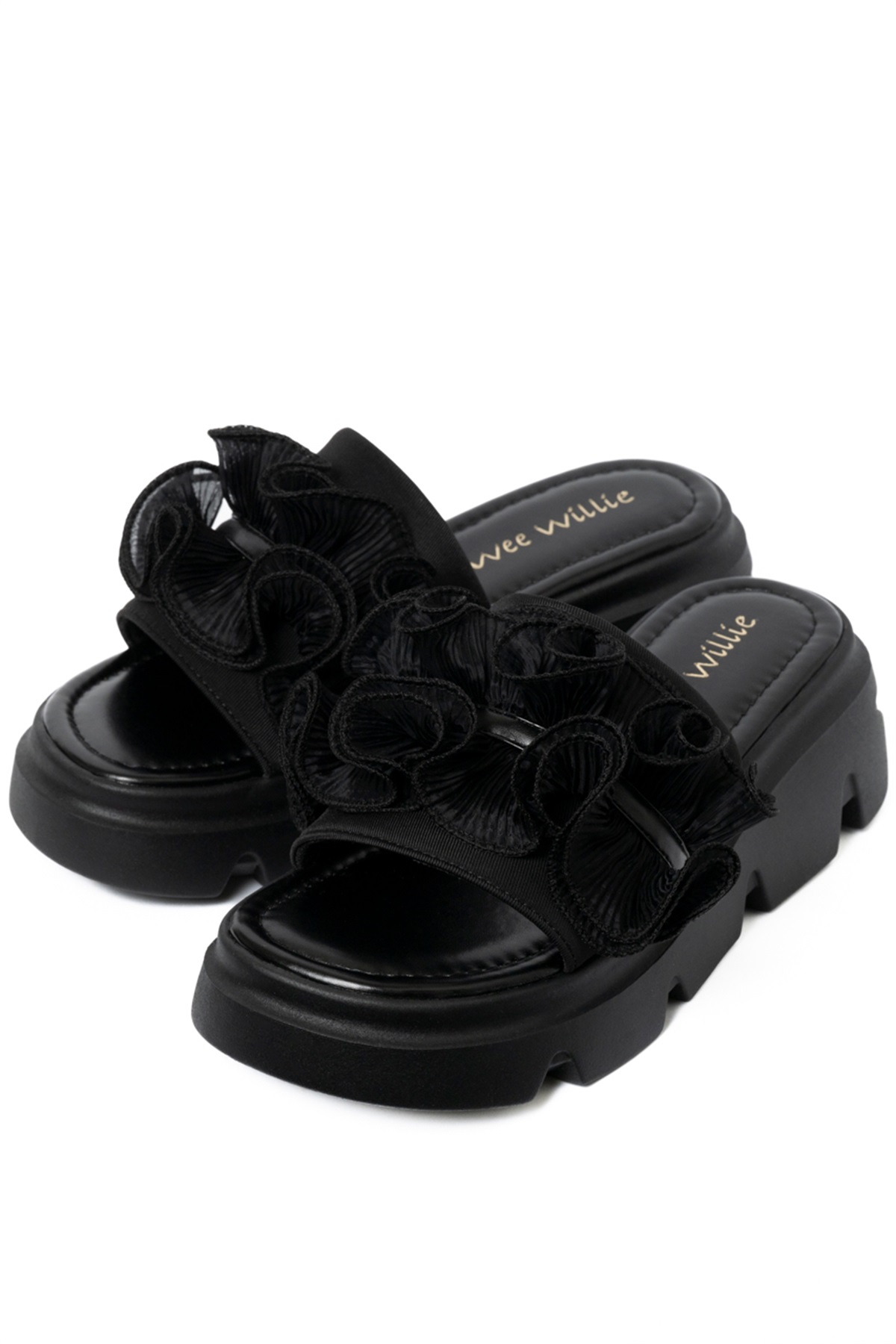 wee willie フリルアッパーサンダル(ブラック-S)