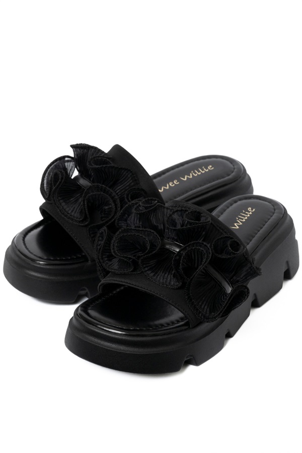 wee willie フリルアッパーサンダル(ブラック-S)