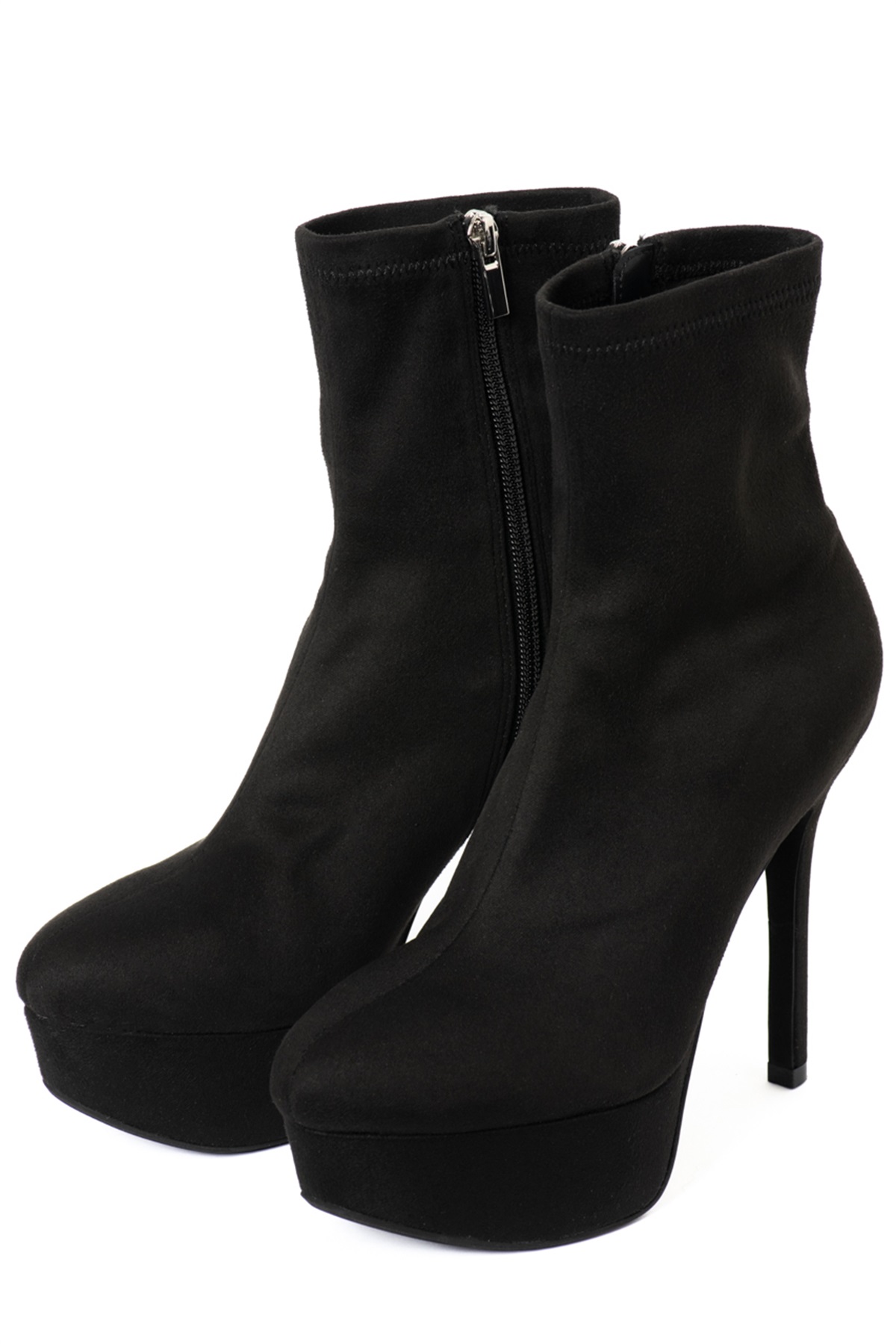 R&E Highピンヒールストレッチショートブーツ(ブラックスエード-S)