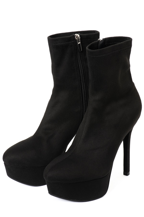 R&E Highピンヒールストレッチショートブーツ(ブラックスエード-S)