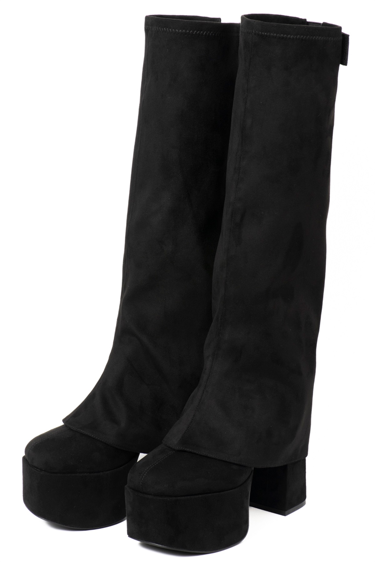 R&E ＜カバー取り外し可能！＞厚底チャンキーヒールカバーブーツ(ブラックスエード-S)