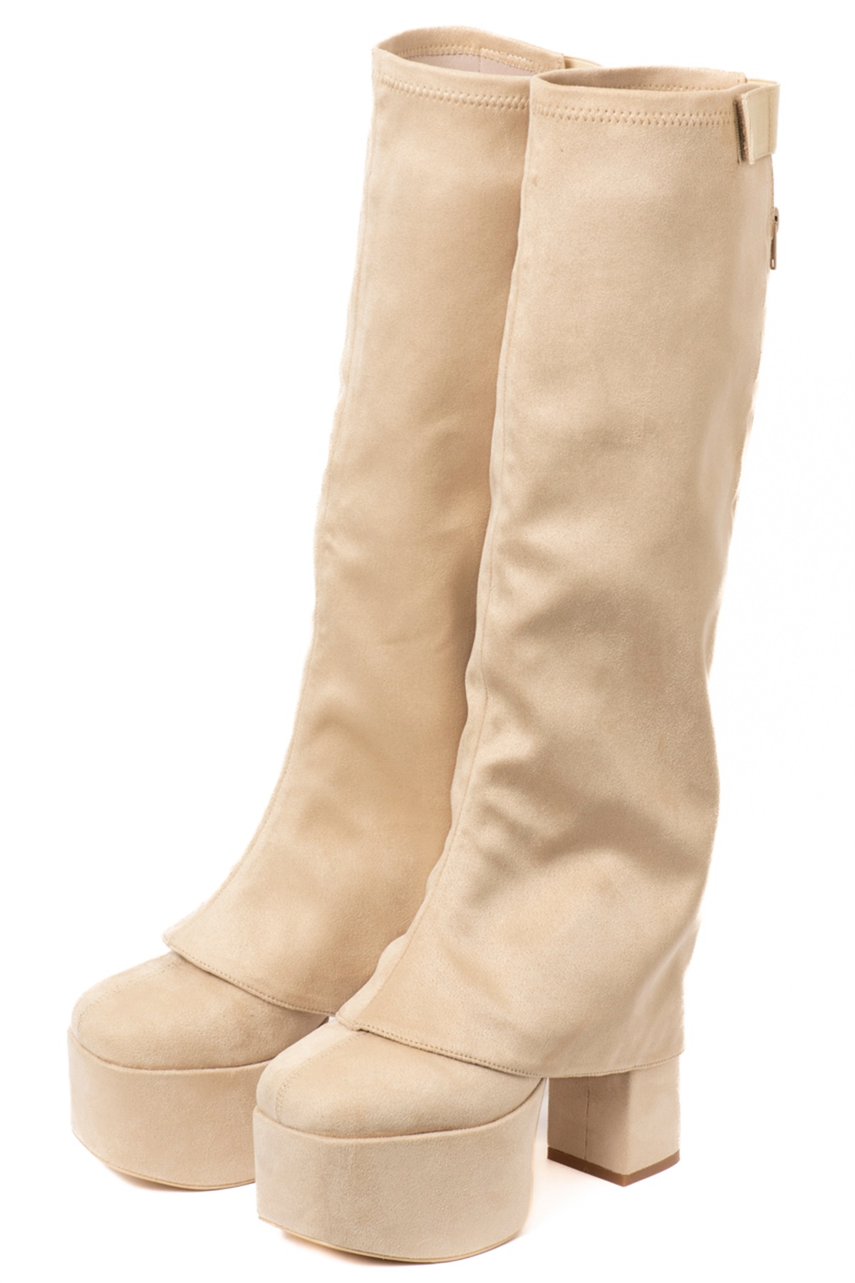 R&E ＜カバー取り外し可能！＞厚底チャンキーヒールカバーブーツ(アイボリースエード-S)