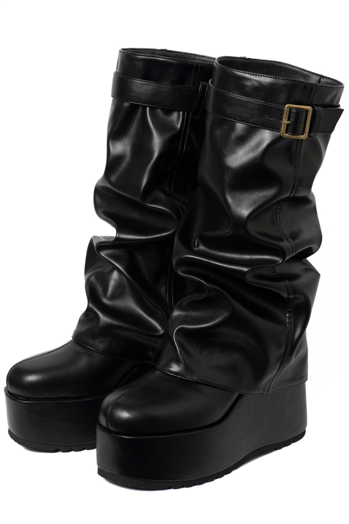 R&E ＜カバー取り外し可能！＞厚底ウェッジソールベルトカバーブーツ(ブラック-S)