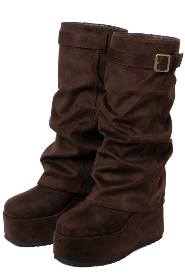R&E ＜カバー取り外し可能！＞厚底ウェッジソールベルトカバーブーツ(ダークブラウンスエード-S)