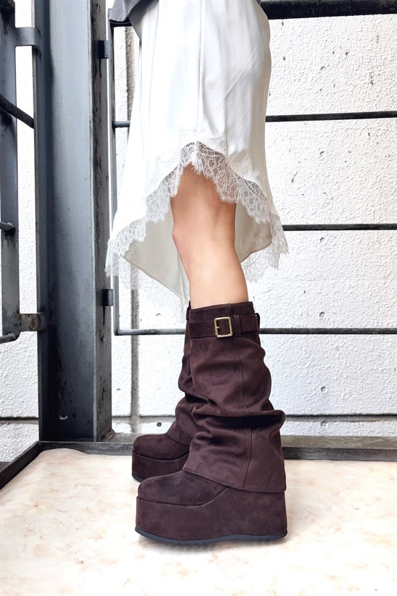 R&E ＜カバー取り外し可能！＞厚底ウェッジソールベルトカバーブーツ