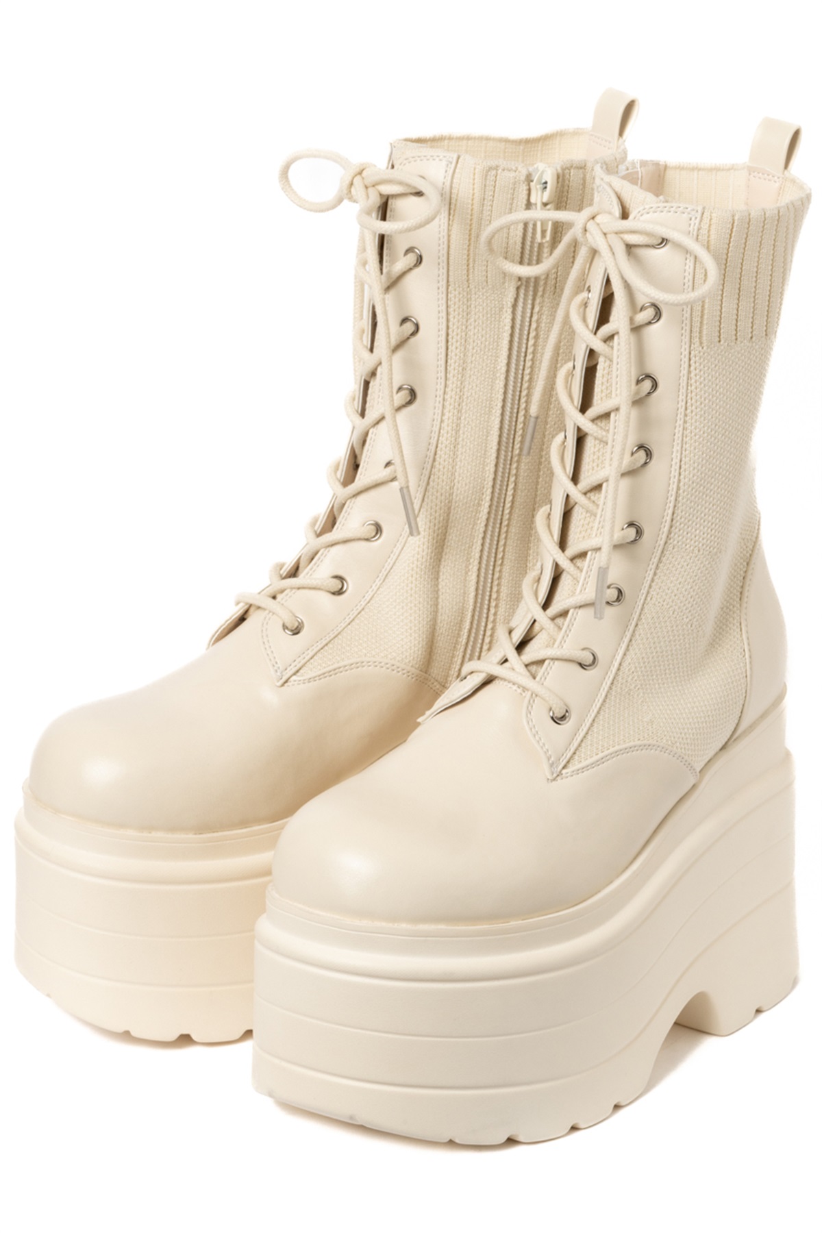R&E ボリュームソールソックスレースアップミドルブーツ(アイボリー-S)