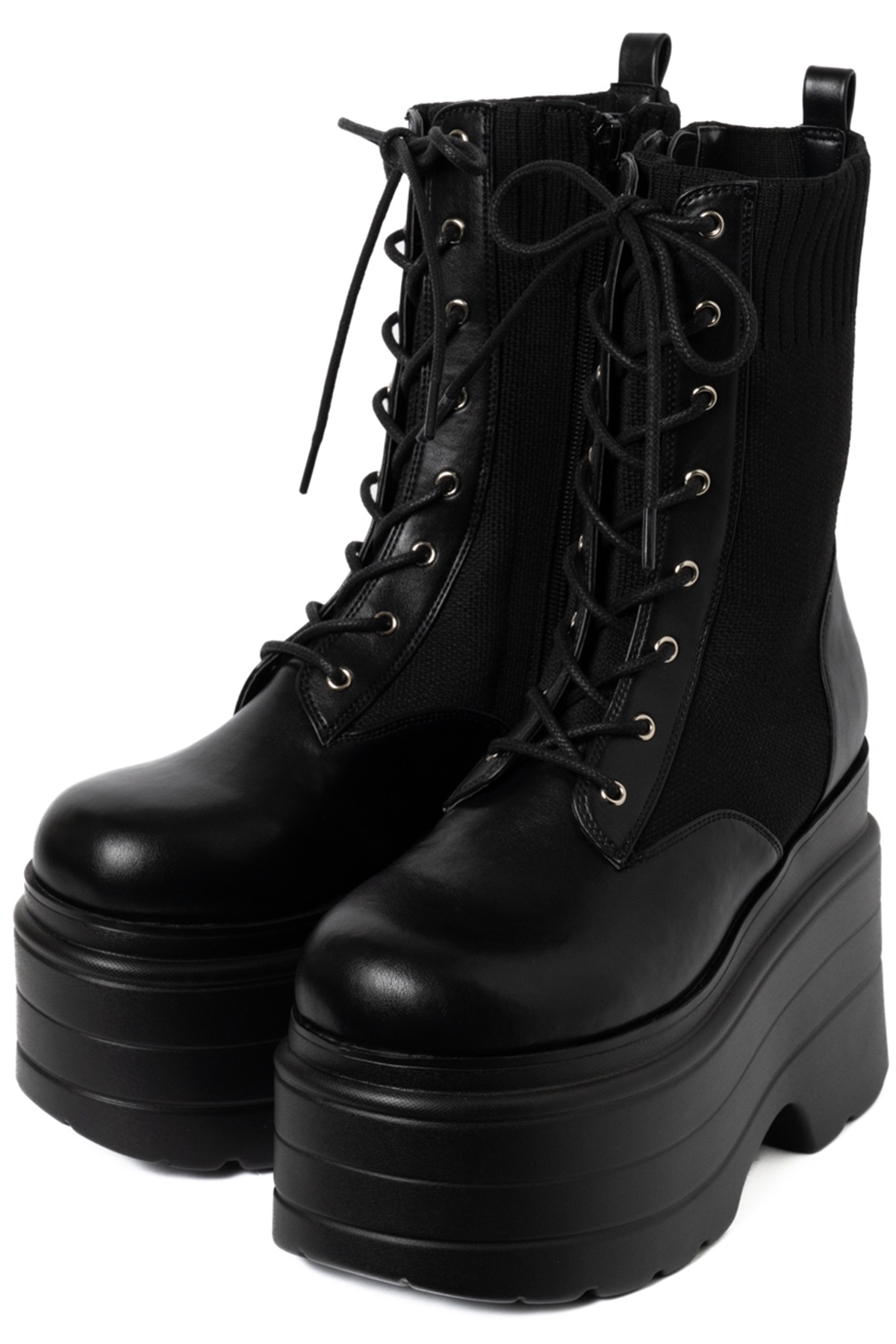 R&E ボリュームソールソックスレースアップミドルブーツ(ブラック-S)