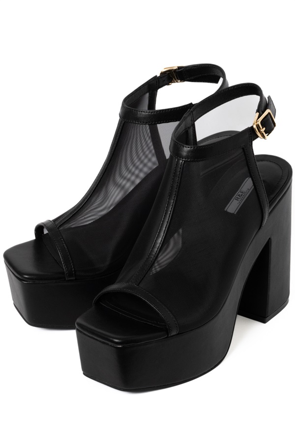 R&E チュールカバー厚底ブーティーサンダル(ブラック-S)