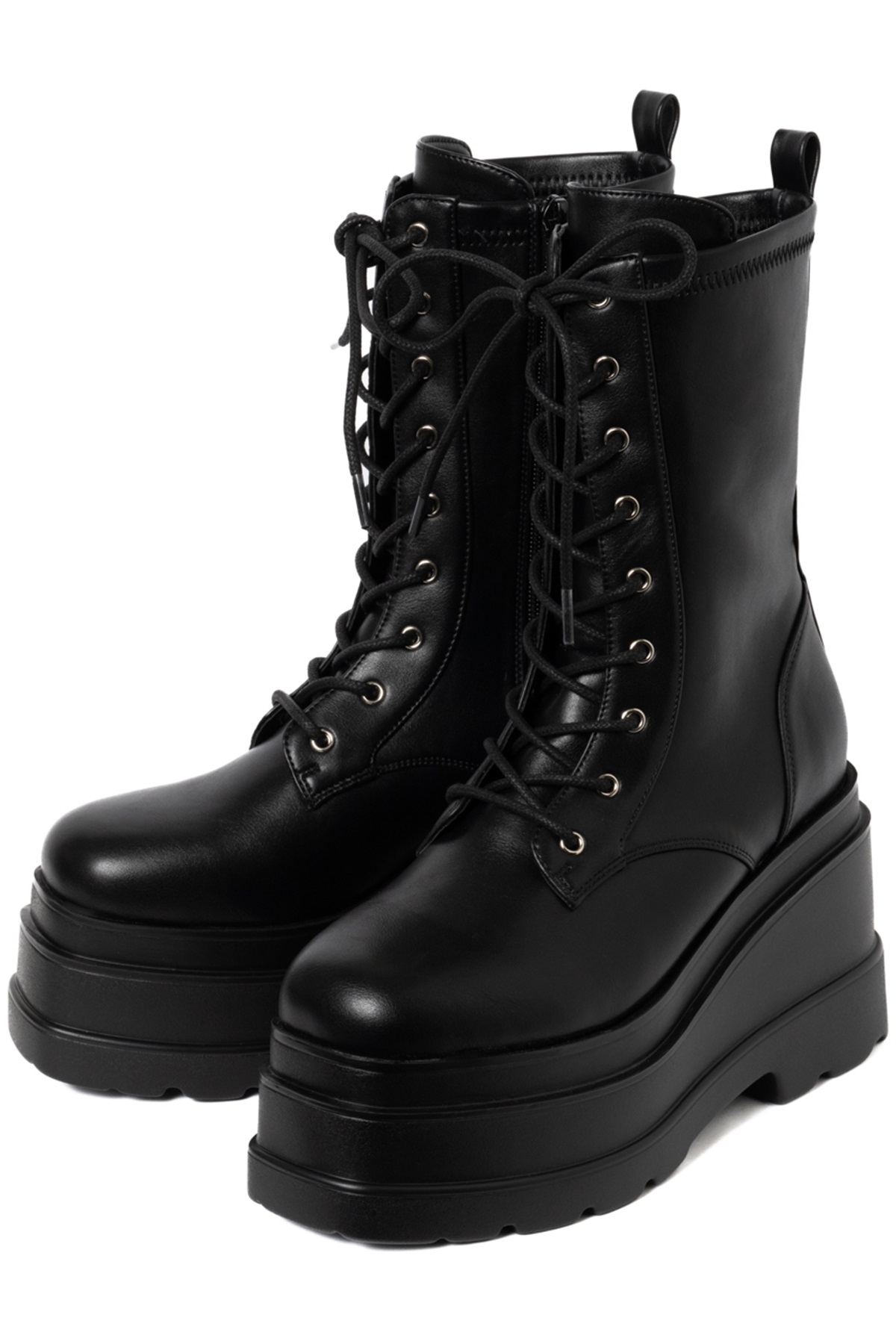 R&E トリプルソール厚底レースアップミドルブーツ(ブラック-S)