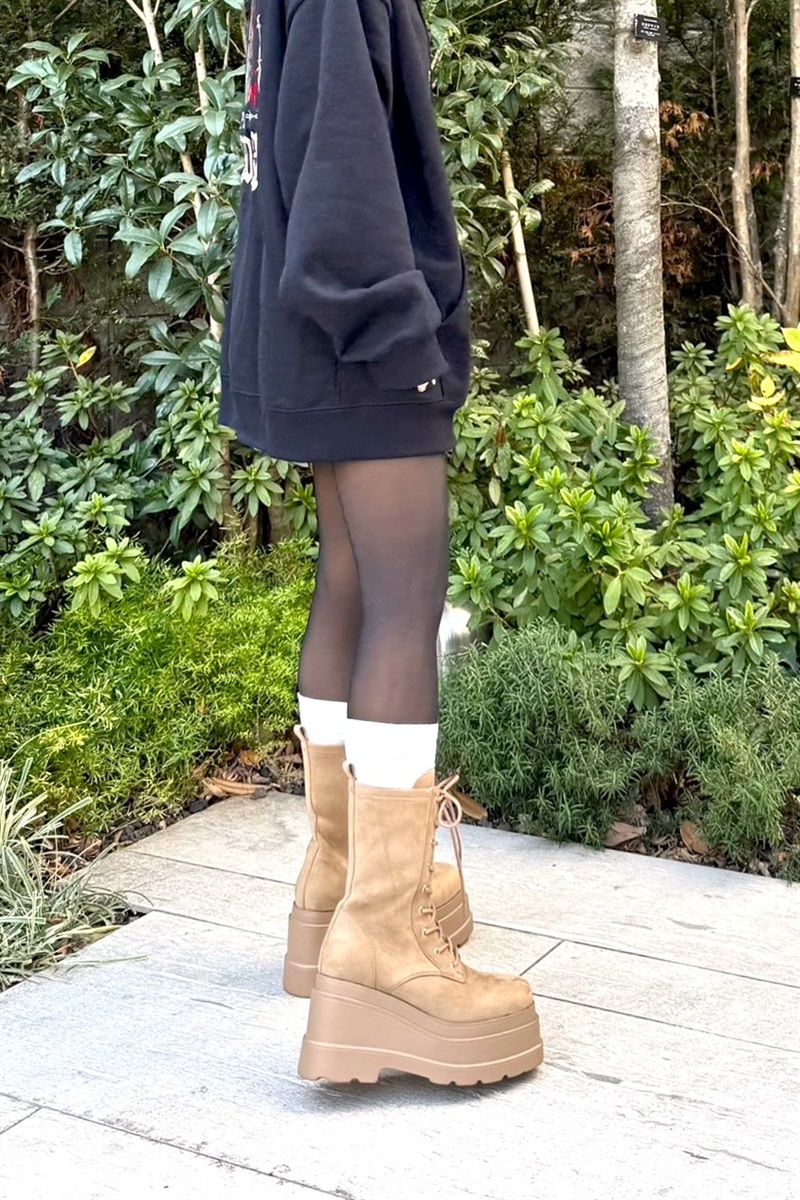 R&E トリプルソール厚底レースアップミドルブーツ