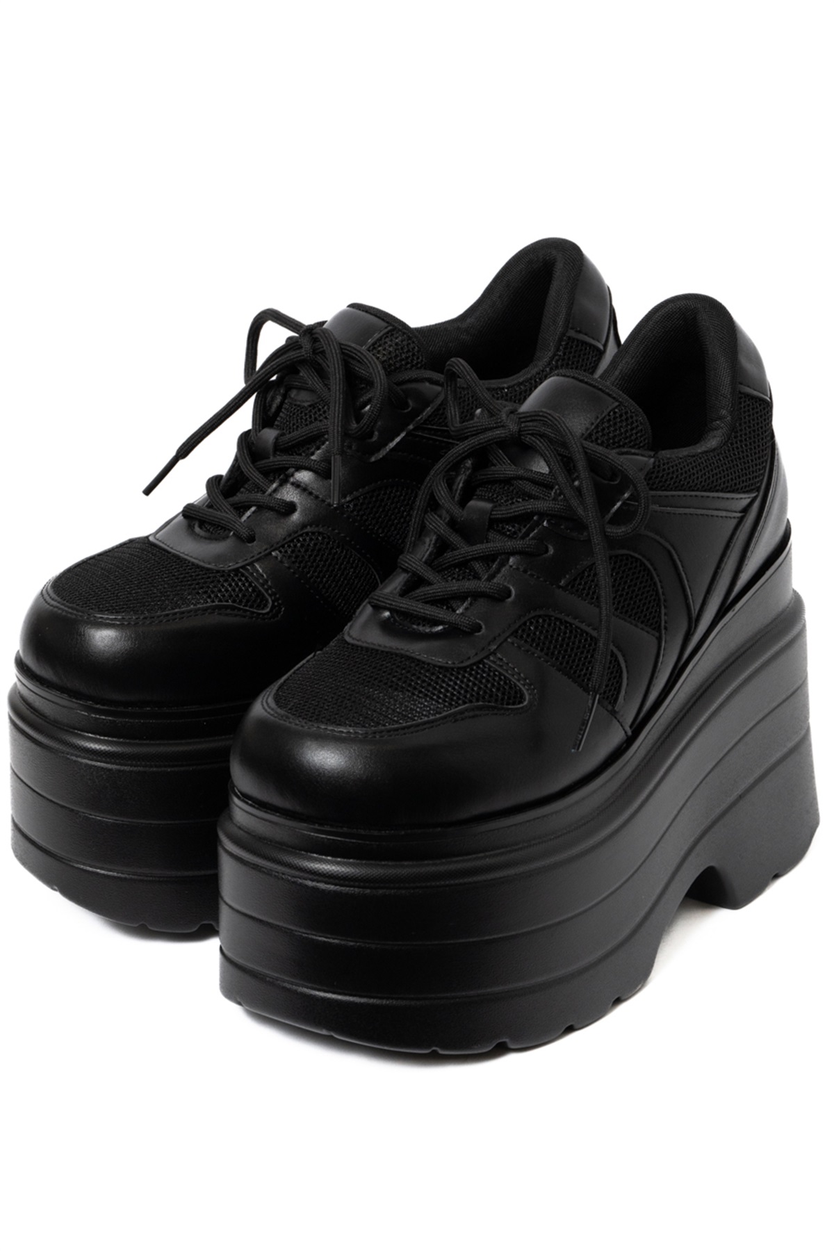 R&E ボリュームソールメッシュコンビスニーカー(ブラック-S)