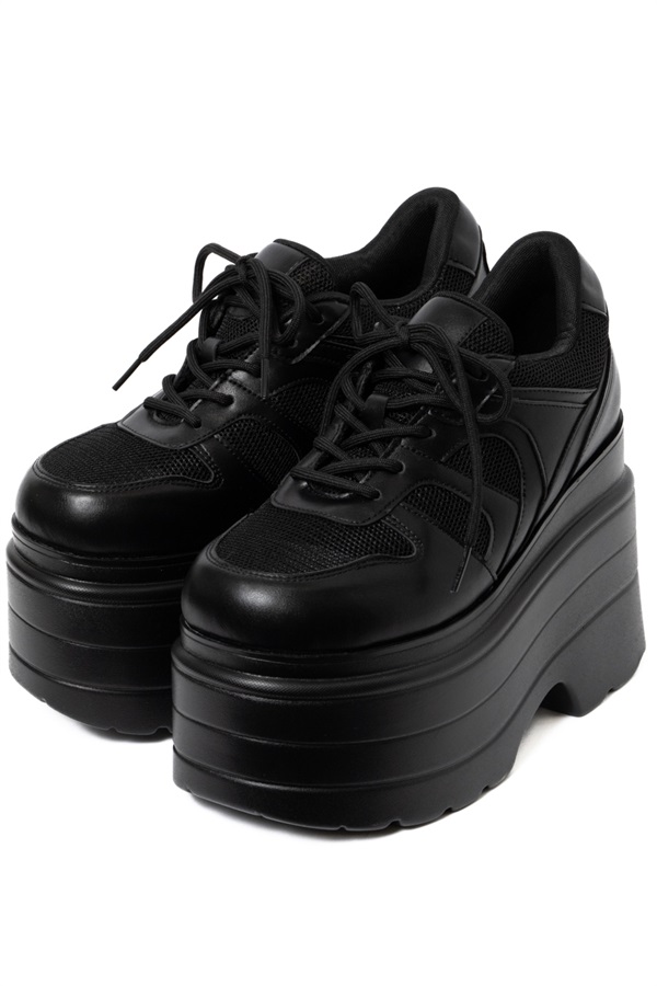 R&E ボリュームソールメッシュコンビスニーカー(ブラック-S)