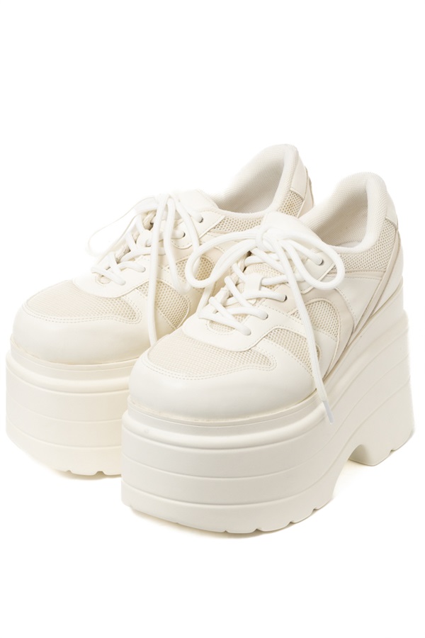 R&E ボリュームソールメッシュコンビスニーカー(ホワイト-S)