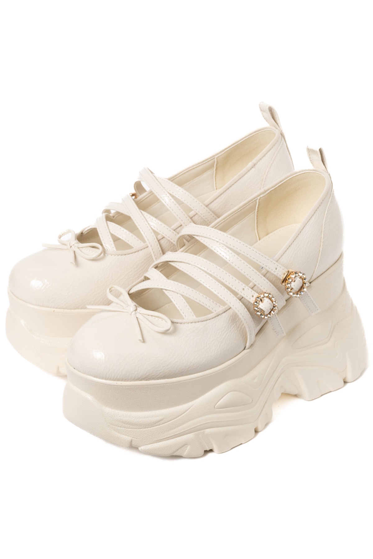 R&E 厚底スニーカーソールメリージェーンシューズ(アイボリーエナメル-S)