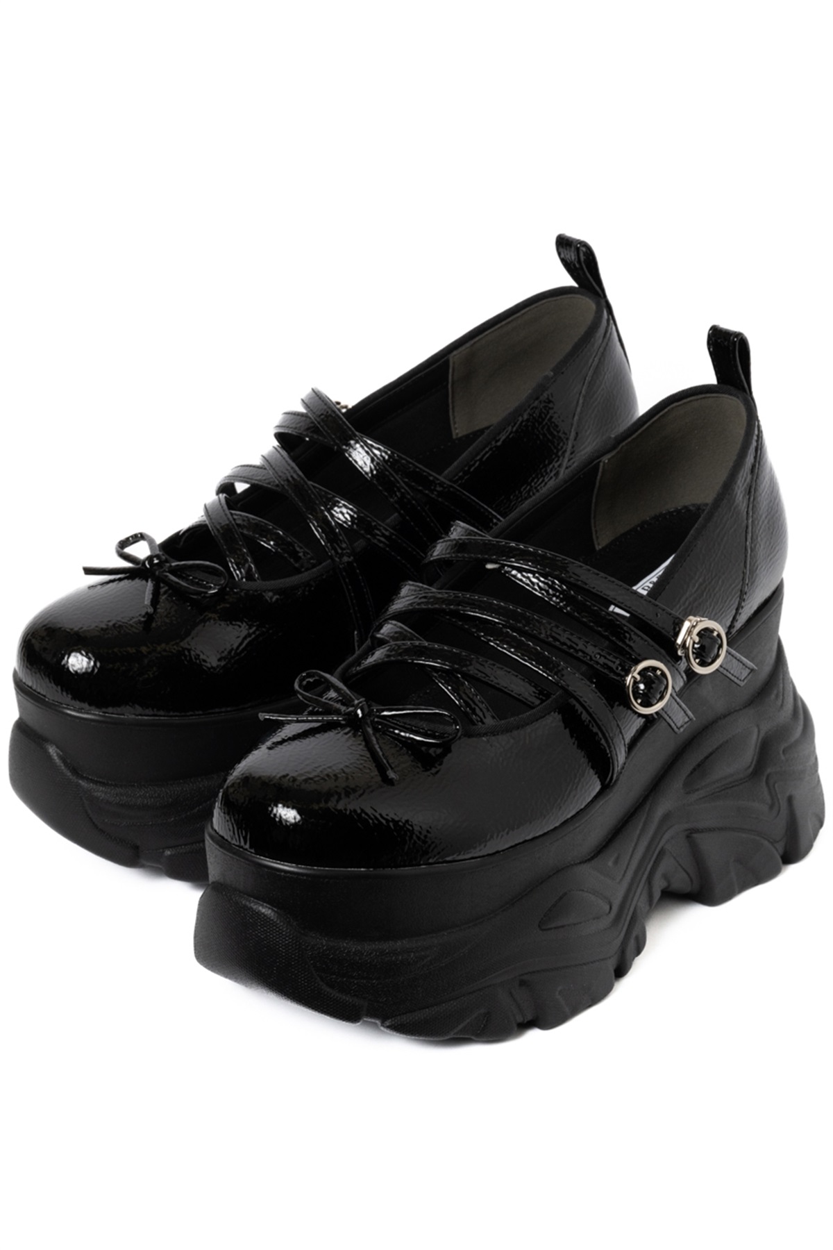 R&E 厚底スニーカーソールメリージェーンシューズ(ブラックエナメル-S)