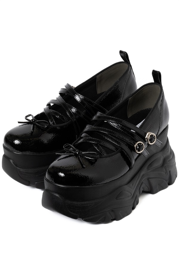 R&E 厚底スニーカーソールメリージェーンシューズ(ブラックエナメル-S)