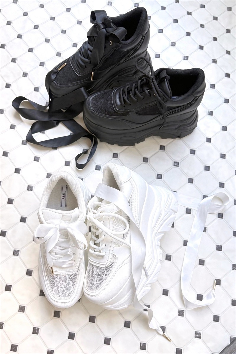 R&E ＜2way＞厚底ラバーソールチュールアッパースニーカー