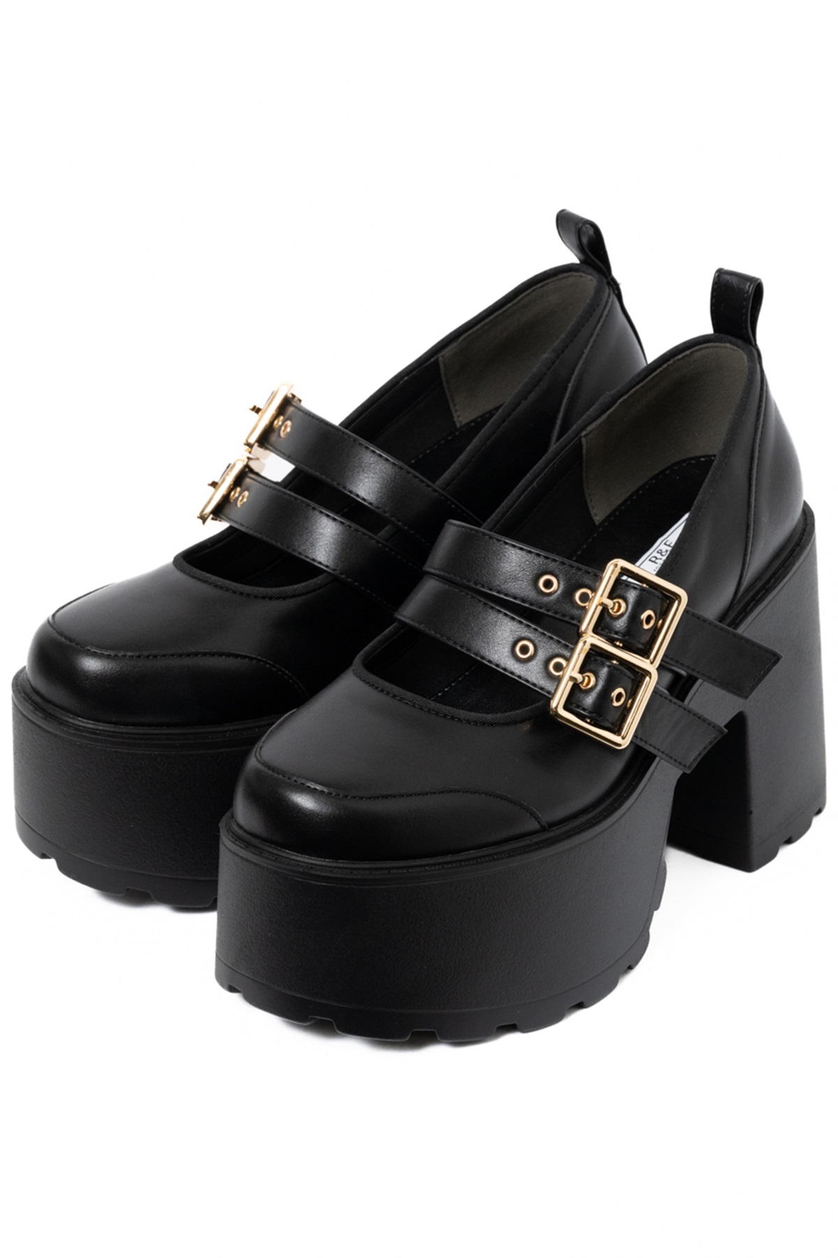 R&E Wストラップモールドソールシューズ(ブラック-S)