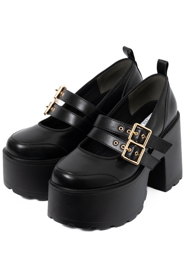 R&E Wストラップモールドソールシューズ(ブラック-S)