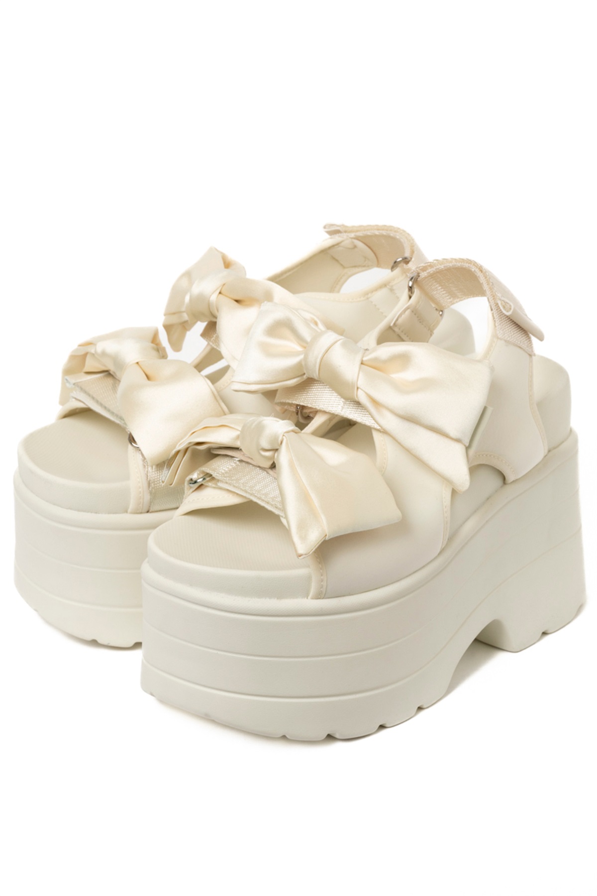 R&E ＜2way仕様＞W/BIGリボンベルクロストラップ厚底サンダル(アイボリー-S)