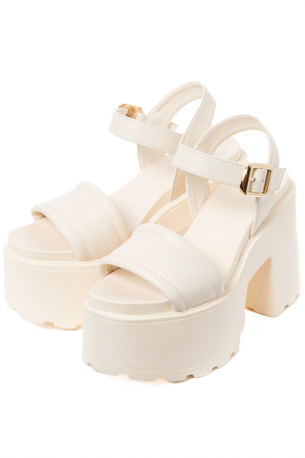 R&E パイピングステッチストラップ厚底モールドソールサンダル(アイボリー-S)