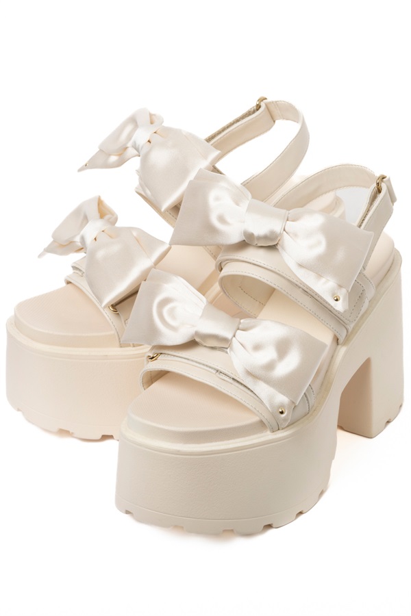 R&E ＜2way仕様＞W/BIGリボンベルト厚底モールドソールサンダル(アイボリー-S)