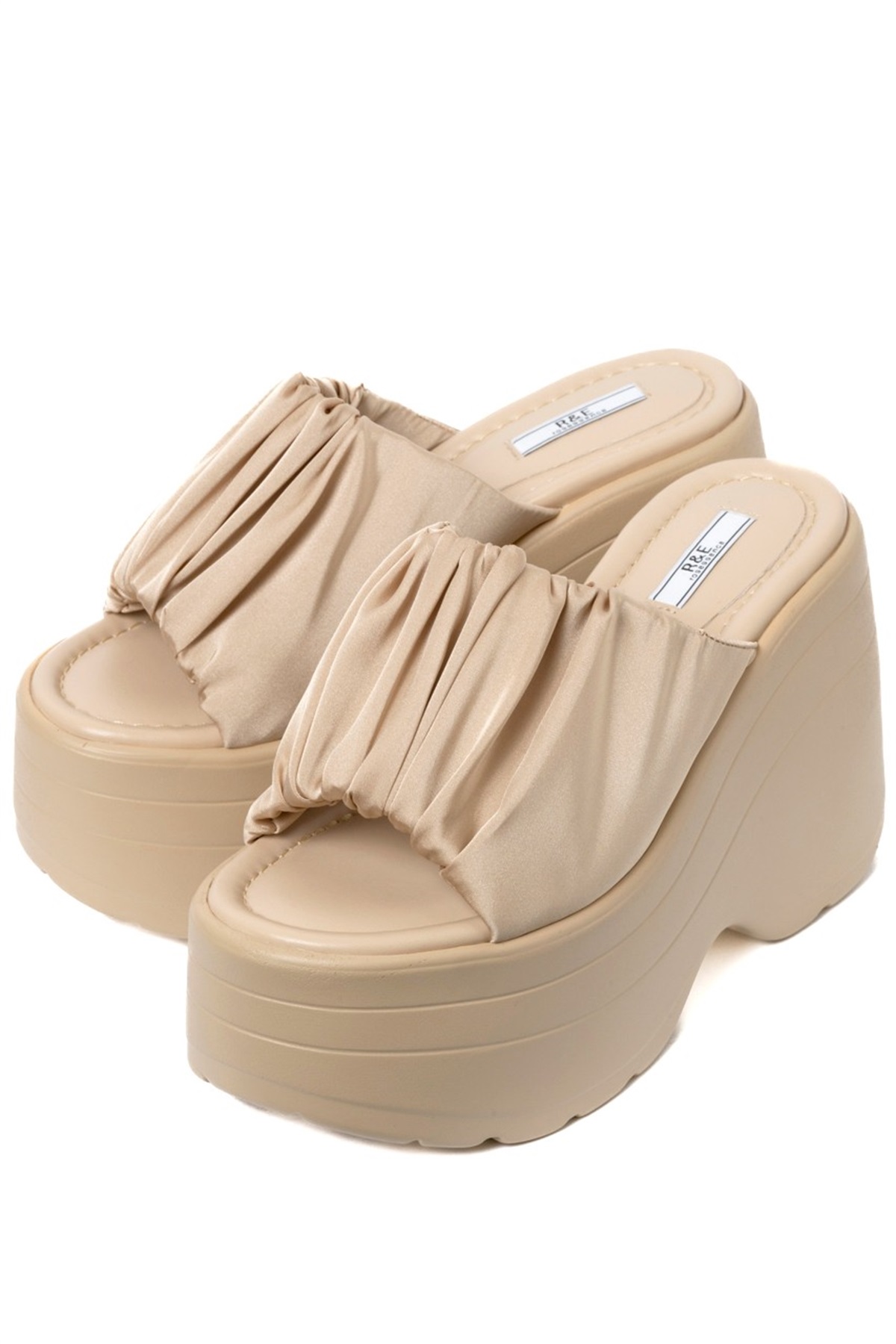 R&E ドレープワイドカバー厚底モールドソールサンダル(ベージュ-S)