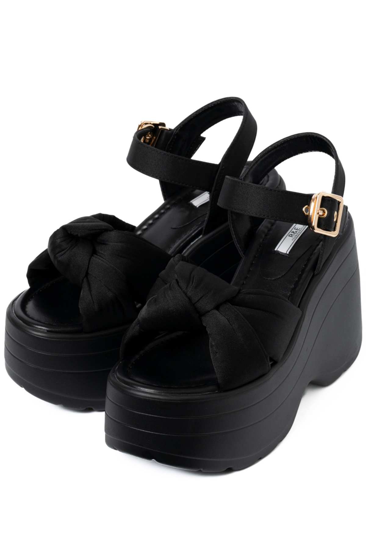 R&E ノットデザイン厚底モールドソールストラップサンダル(ブラック-S)