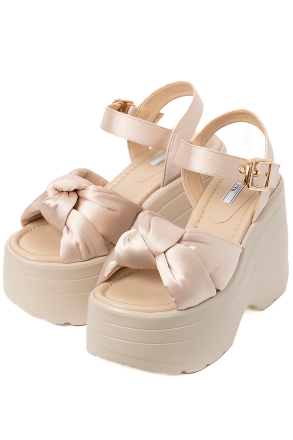 R&E ノットデザイン厚底モールドソールストラップサンダル(ピンクベージュ-S)